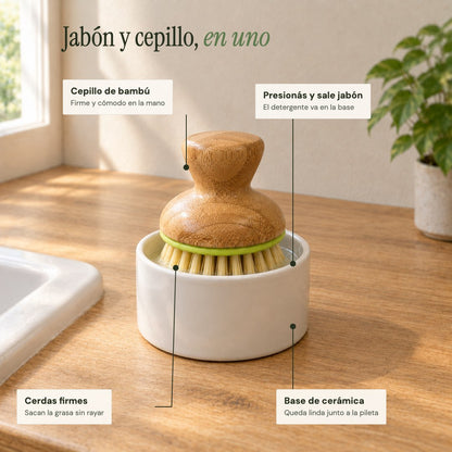 Características del dispensador de jabón con cepillo