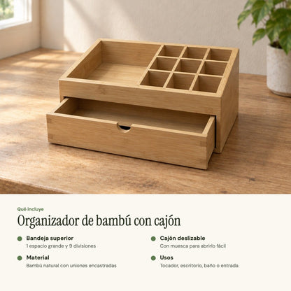 Qué incluye el organizador de bambú