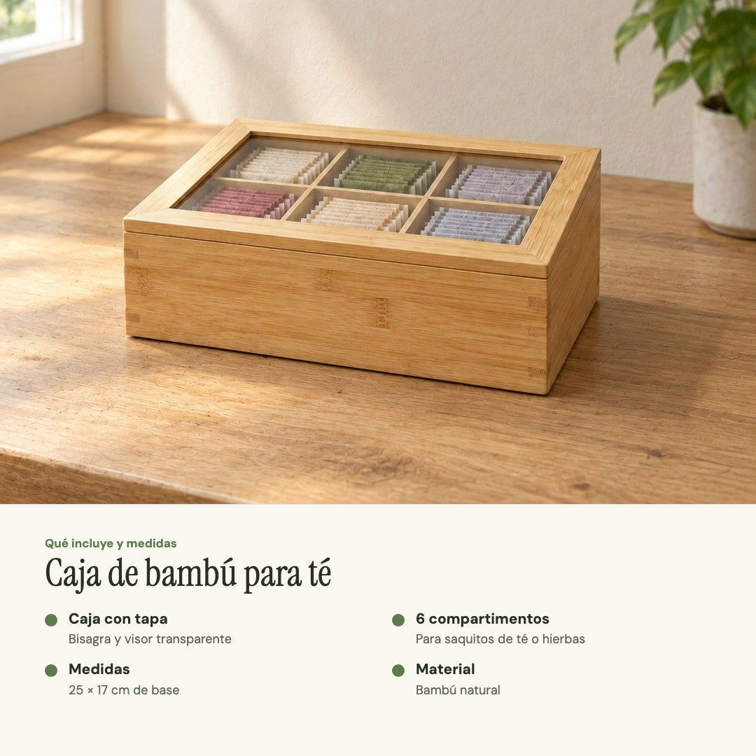 Qué incluye y medidas de la caja para té