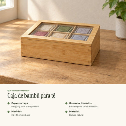 Qué incluye y medidas de la caja para té